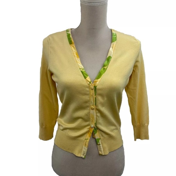 INC International Concepts Yellow Silk Lined Cardigan Removable Tie Size Small - Picture 2 of 6